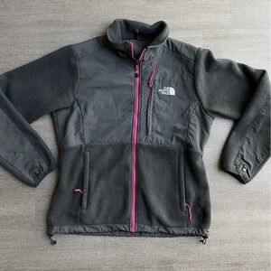 The North Face Denali Jacket Women's Medium Grey & Pink Fleece Full Zip Warm1333